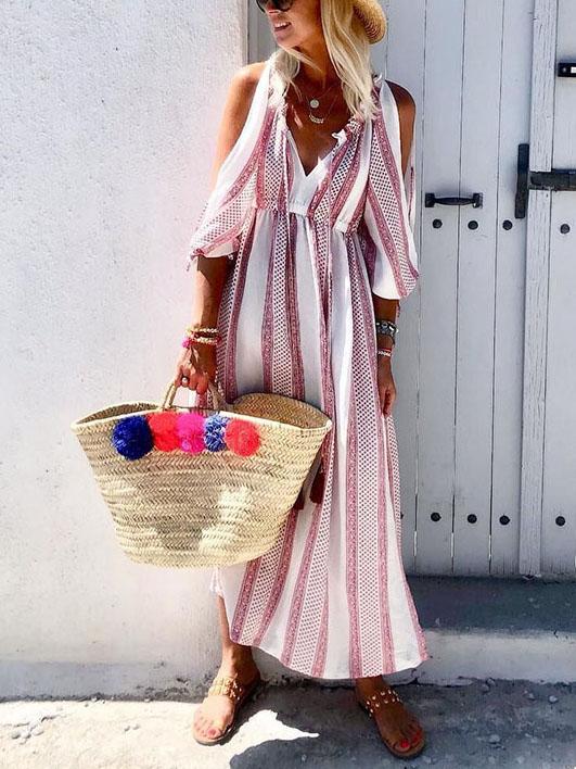 Printed V-neck Half Sleeve Maxi Dress