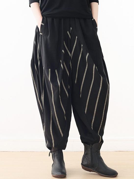 Loose Black Striped Split-joint Casual Pants