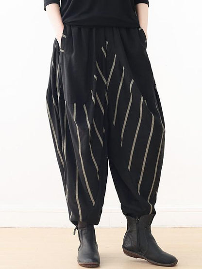 Loose Black Striped Split-joint Casual Pants