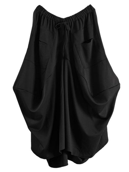 Loose Black Cropped A-line Split-joint Pants