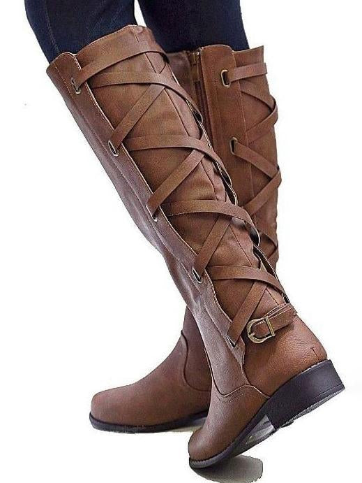 Fashion Bandage Thigh-high Low-heel Boots Shoes