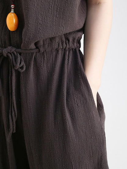 Original Solid Elasticity V-Meck Jumpsuits