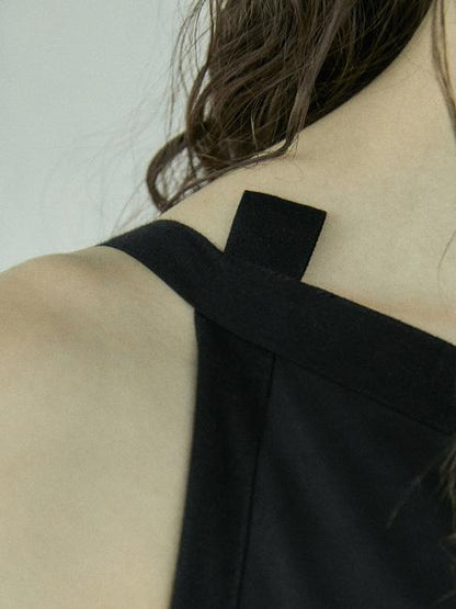 Simple Black Asymmetric Split-joint Long Dress