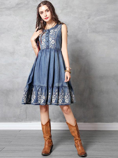 2019 Summer New Vintage Embroidery Falbala  Dress