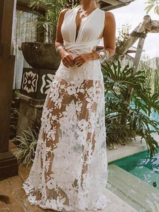 Sexy Lace Deep V-neck Maxi Dresses