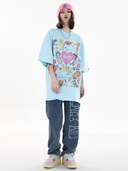 Original Round-Neck Cartoon Printed Loose T-Shirts Tops