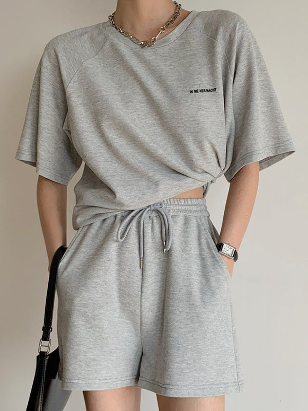 Casual Drawstring Elasticity Waist Solid Wide-Leg Shorts