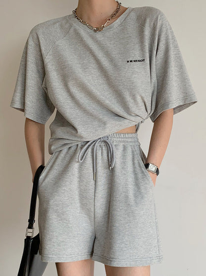 Casual Drawstring Elasticity Waist Solid Wide-Leg Shorts