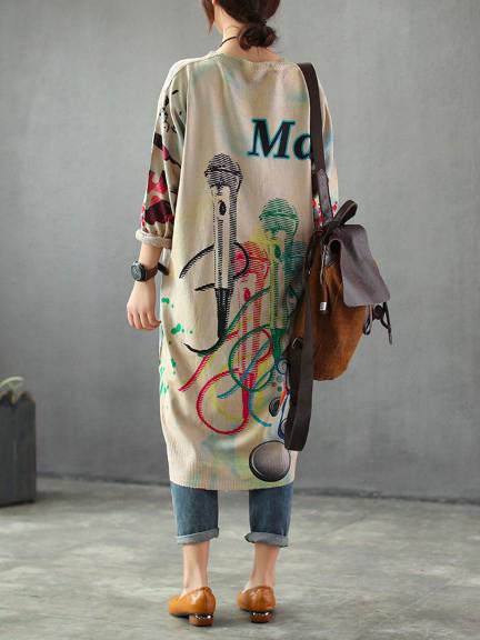 Loose Printed Knitting Sweater Dresses