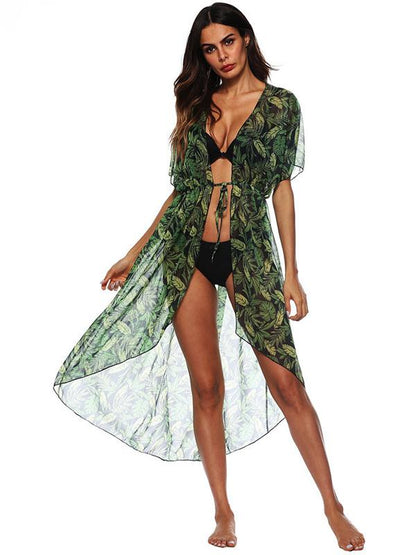 Batwing Sleeves Bandage Chiffon Cover-Ups Swimwear