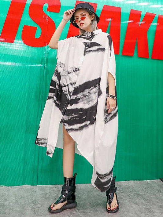 Ink Printed Cropped Long Dress