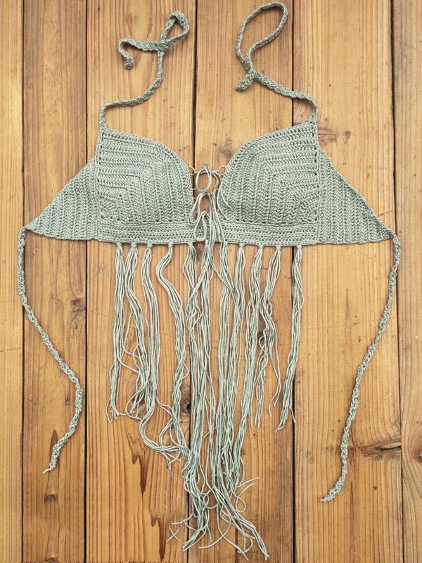 Crochet Tasseled Bikini Top