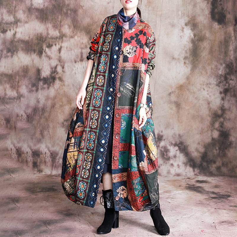 Buykud Casual Beautiful Printed Irregular Stitching Coat