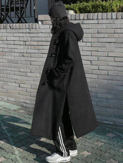 Black Button Split-side Long Overcoat