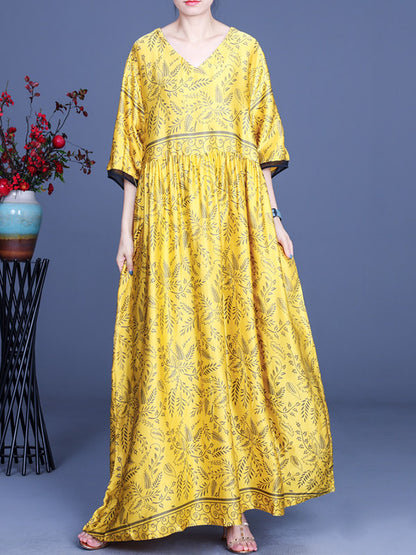 Original Floral V-Neck Half Sleeve Maxi Dress