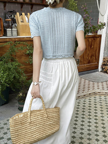 Original Solid Color V-Neck Knitting Cardigans Tops