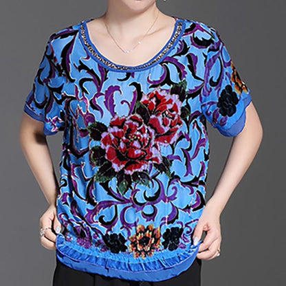 Casual Floral Round Neck And Wide Leg Pants