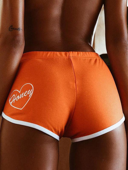 Letter Printed Contrast Trim Sport Shorts