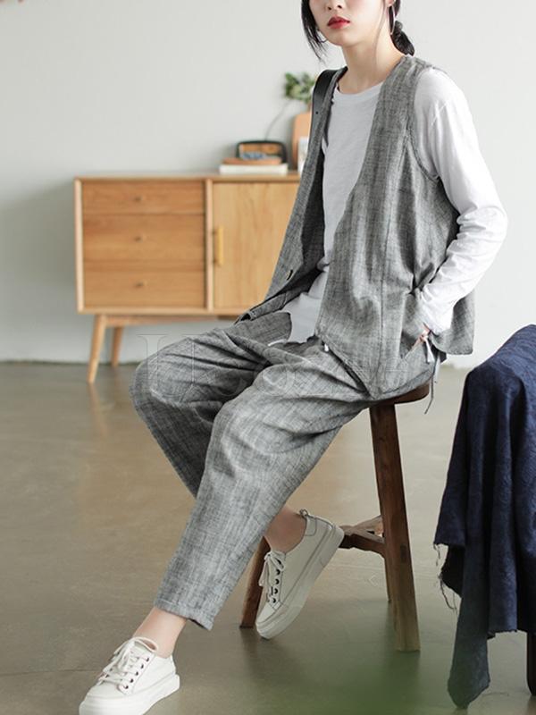 Original Retro Linen Vest&Harem Pants Suits