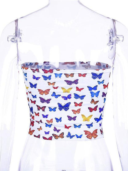 Butterfly Printed Off Shouler Tees