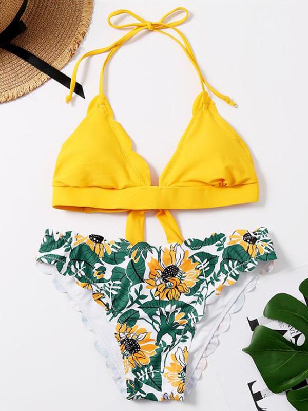 Stretch-Crepe Floral-Print Split Bikini Swimsuit