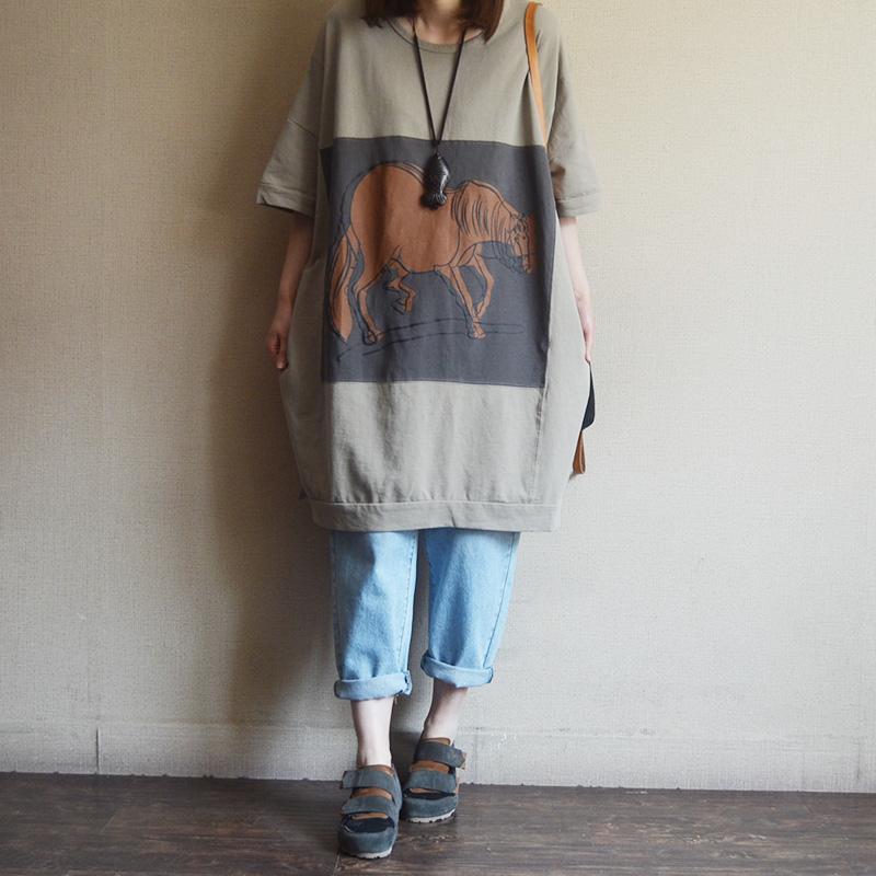 Casual Loose Cartoon Print Cotton Dress