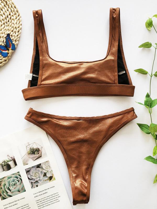 Solid Color Split Bikini Swimsuit