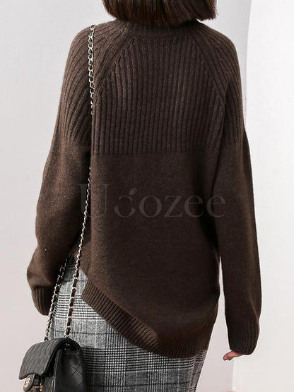 Loose High-neck High-low Solid Casual Sweater