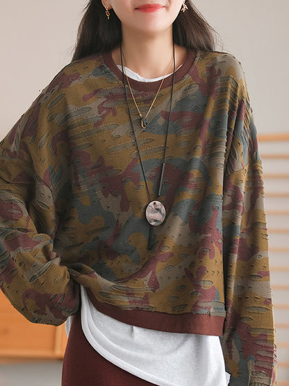 Fashion Split-Joint Camouflage Long Sleeves Sweatshirt Top