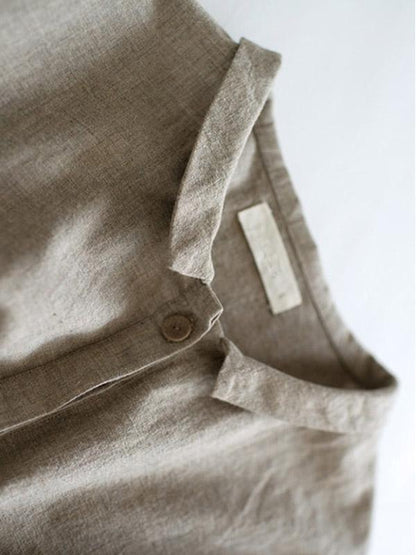 Vintage Split-joint Ruffled Lapel Long Linen Dress