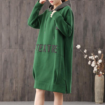 Buykud Cartoon Bear Letter Hooded Pullover Dress