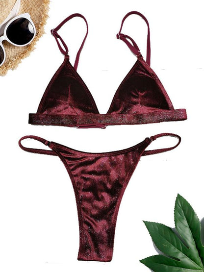 Solid Simple Bikini Swimsuit