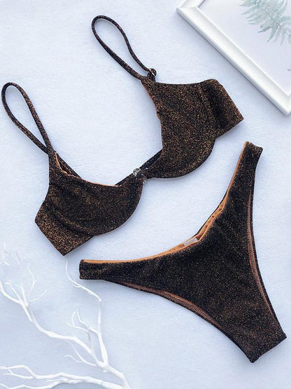 Balconette Lace-up Iridescent Bikini Set