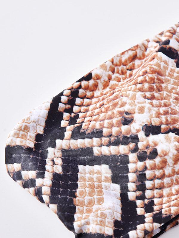 Strapless Snake-Print Split Bikini Swimsuit