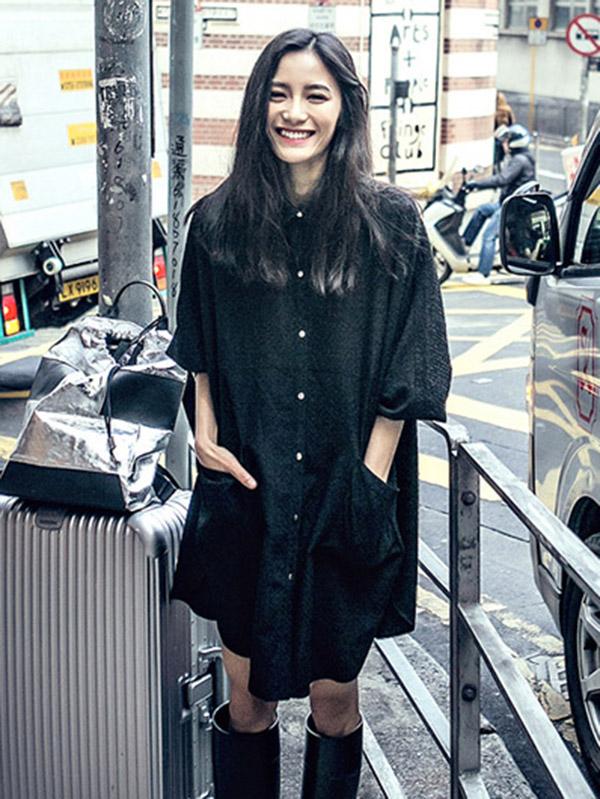 Loose Solid Fresh Shirt Mini Dresses