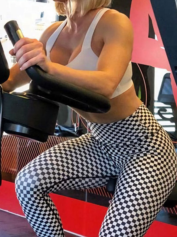 Wrap Black White Plaid Printed Yoga Leggings