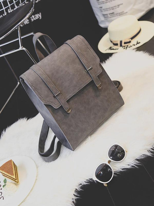 Solid Color Retro Flap Backpack Bag