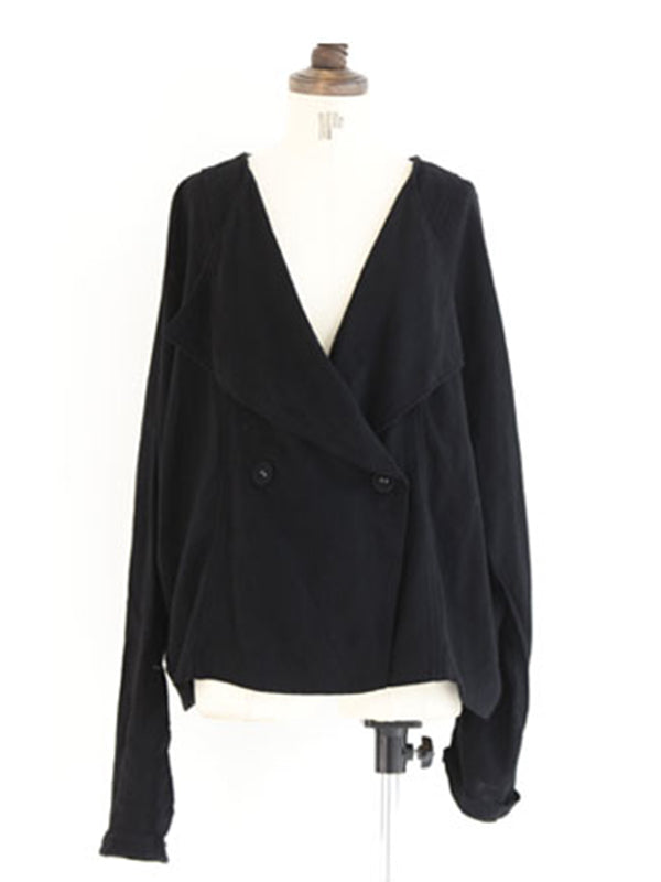 Casual Loose Solid Color Buttoned Lapel Collar Long Sleeves Outwear