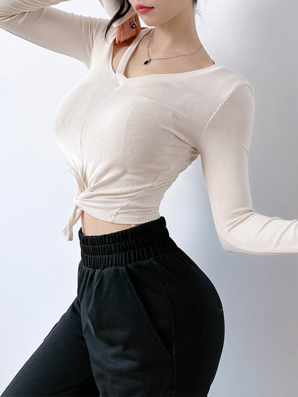 Long Sleeves Solid Color Yoga Tees