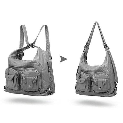 Multi-pockets Backpack Solid Multi-carry Crossbody Bag
