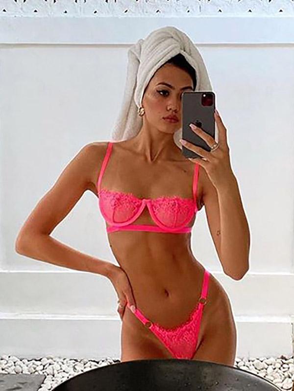 Eyelash Lace Underwired Split Sexy Lingerie