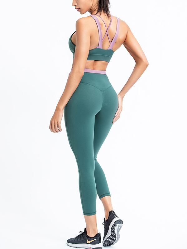 Sexy Sleeveless Contrast Color Yoga Suits