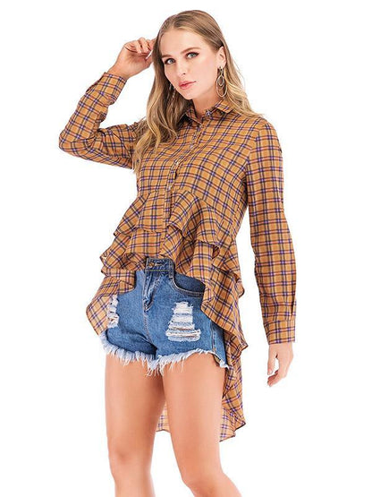 Vintage Plaid Mermaid Cropped Blouses&Shirts Tops