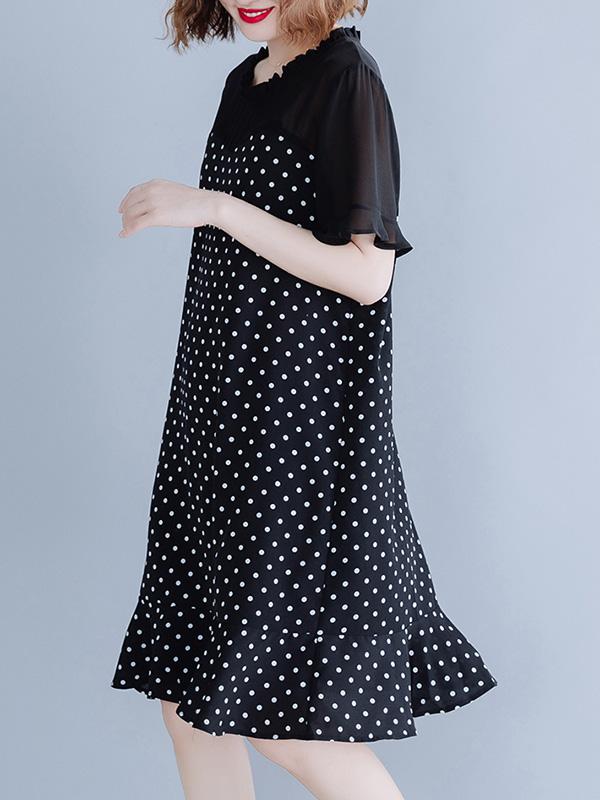 Chiffon Oversize Mermaid Polka-Dot Falbala Dress