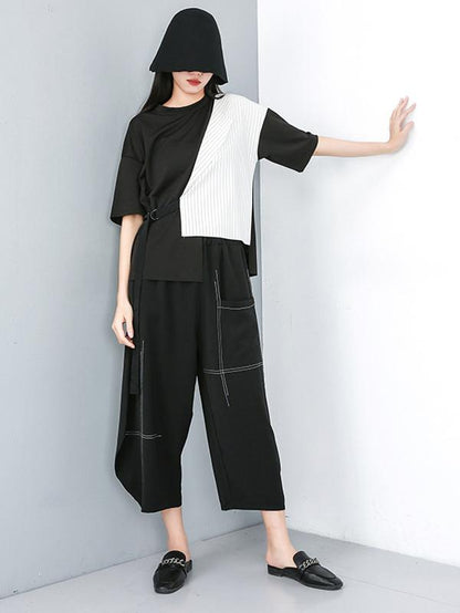 Casual Split-joint Cropped T-shirt
