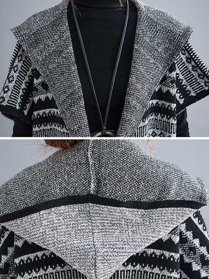 Artistic Retro Loose Casual With Pocket Hooded Short Sleeves Cardigan Outwear