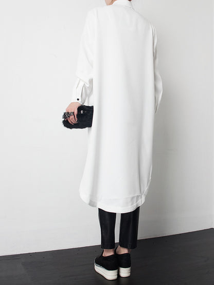 Casual Solid Cropped Hemline Shirt Dress