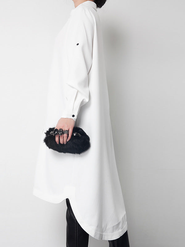 Casual Solid Cropped Hemline Shirt Dress