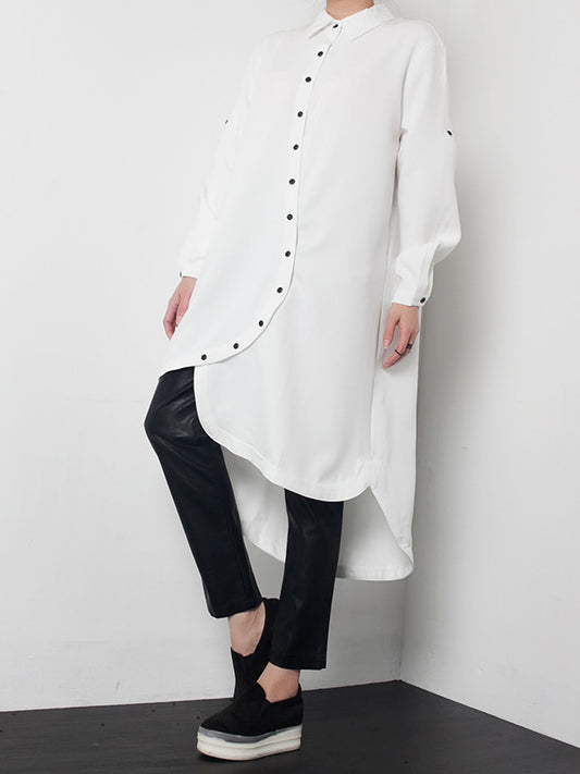 Casual Solid Cropped Hemline Shirt Dress