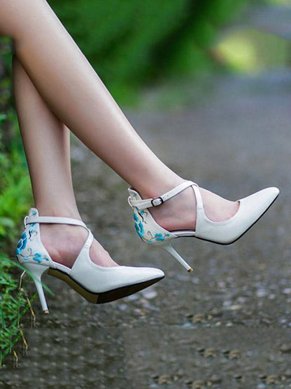Beautiful Embroidered Floral High Heels